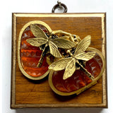 Wooden Frame with Dragonflies on Brooch