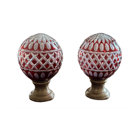 French Finial Pair - Antique Crystal "Boules d'Escalier"