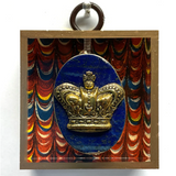 Acrylic Frame with Crown on Lapis on Marbled Paper / Slight Imperfections