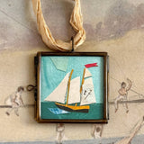 Small Sail ~ Art Locket Nautical Vintage Ornament Handmade 
