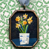Daffodils in Blue ~ Art Locket Vintage Ornament Handmade