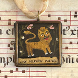 Lux Lion ~ Lg. Art Locket Vintage Ornament Handmade