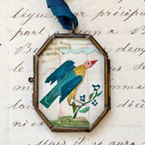 Cassis Folk Bird ~ Sm. Art Locket Vintage Ornament Handmade