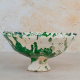 Moroccan Pedestal Bowl | Green Splatter Glaze