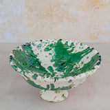 Moroccan Pedestal Bowl | Green Splatter Glaze