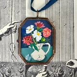 Zinnia & Shell ~ Art Locket Floral Vintage Ornament Handmade