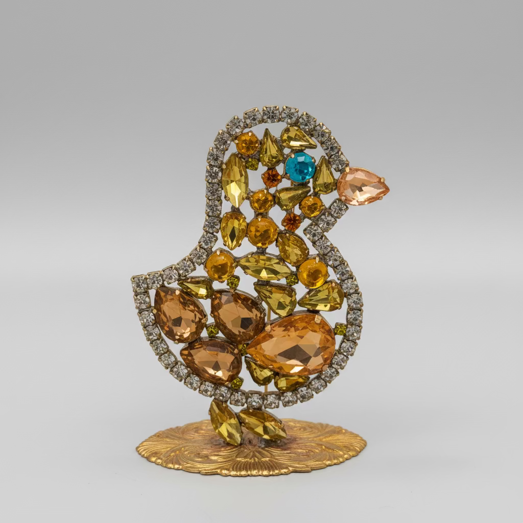 Decorative object with multicolored gemstones on a neutral background