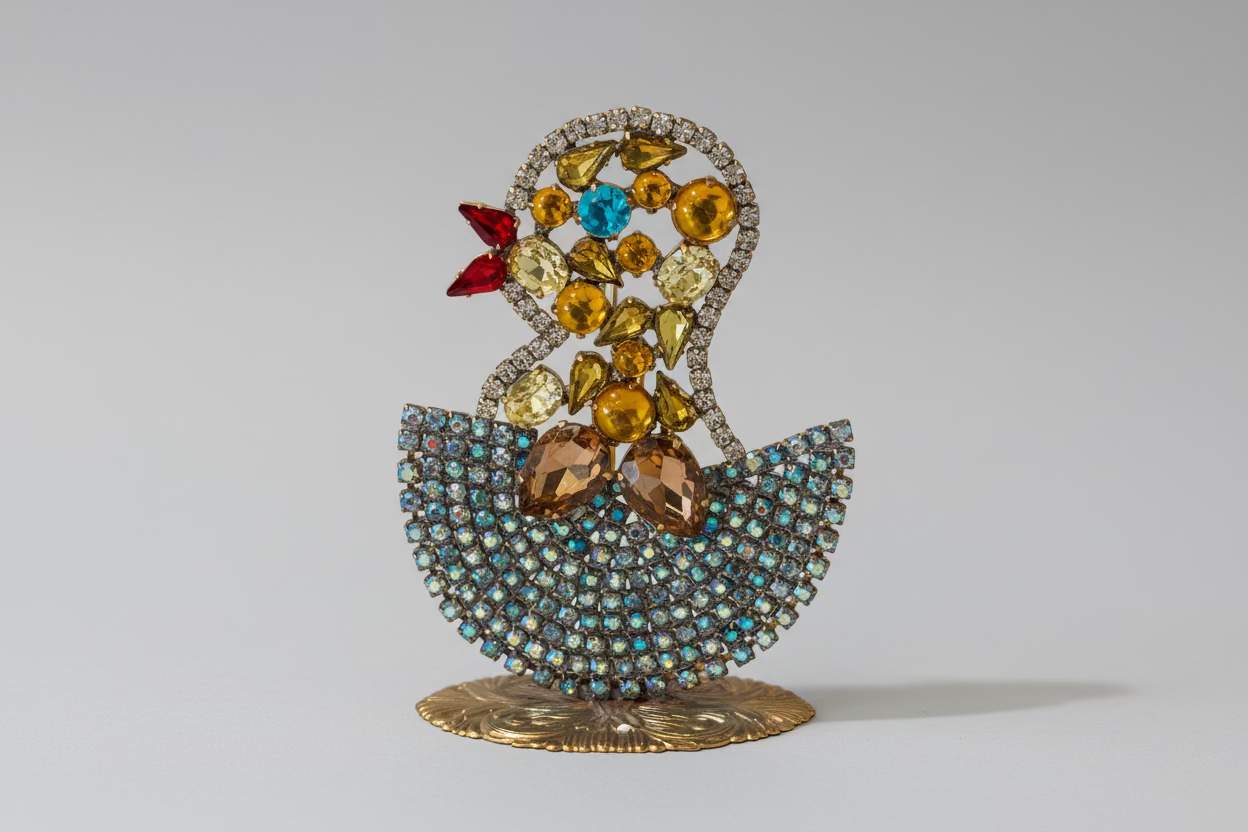 Decorative object with multicolored gemstones on a neutral background