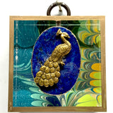 Acrylic Frame with Peacock on Lapis / Slight Imperfections