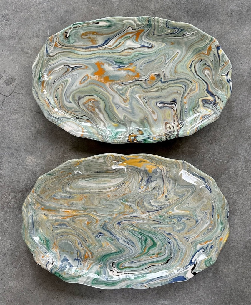 Pair of Oval Marbled Trays