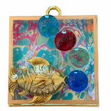 Acrylic Frame with Fish and Glass Beads / Slight Imperfections