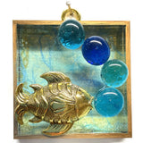 Acrylic Frame with Rainbow Fish on Marbled Paper / Slight Imperfections