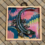 Acrylic Frame with Sparkle Alligator on Marble Paper / Slight Imperfections
