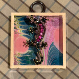 Acrylic Frame with Sparkle Salamander on Marbled Paper / Slight Imperfections