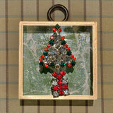 Acrylic Frame with Czech Christmas Tree on Marbled Paper / Slight Imperfections