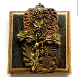 Bourbon Barrel Frame with Rose Cross on Carned Wood