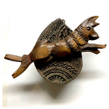 Carved Wooden Block Frame with Cuckoo Clock Hare