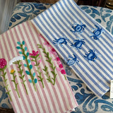 Kitchen Towel | Spring Flowers on Pink Stripe