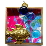 Acrylic Frame with Fish on Glass Beads / Slight Imperfections