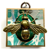Acrylic Frame with Bee on Brooch on Marbled Paper / Slight Imperfections