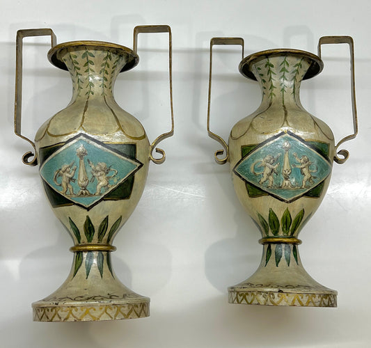 Pair Vintage Tole Urns