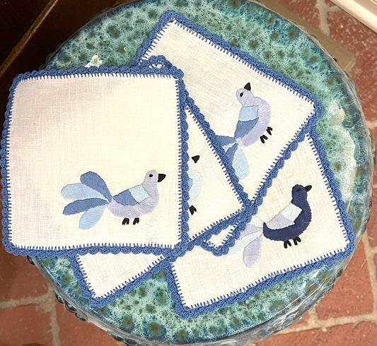 Hand-stitched Cocktail Napkins - Bluebird