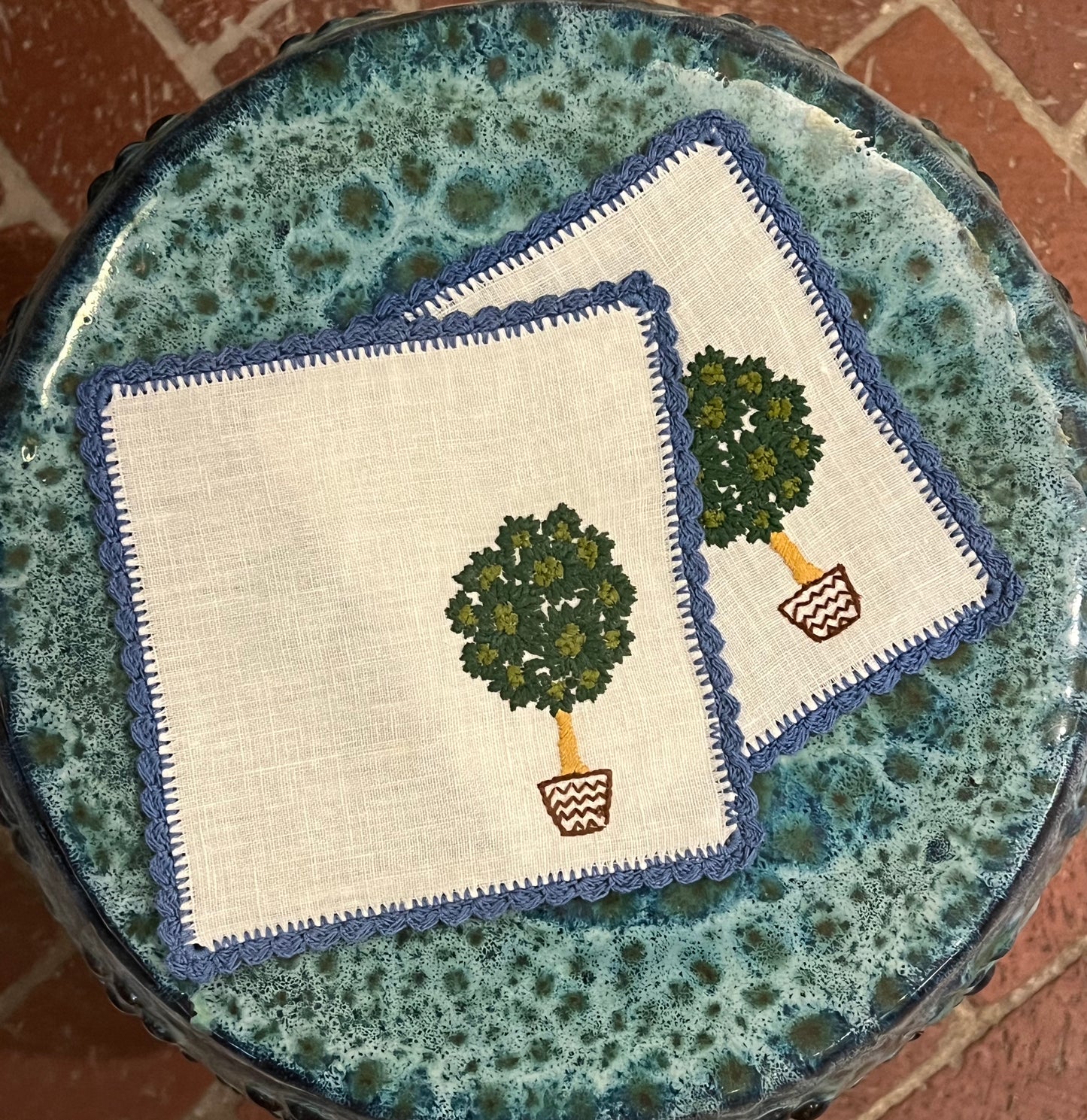 Hand-stitched Cocktail Napkins - Topiary