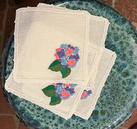 Hand-stitched Cocktail Napkins - Hydrangea