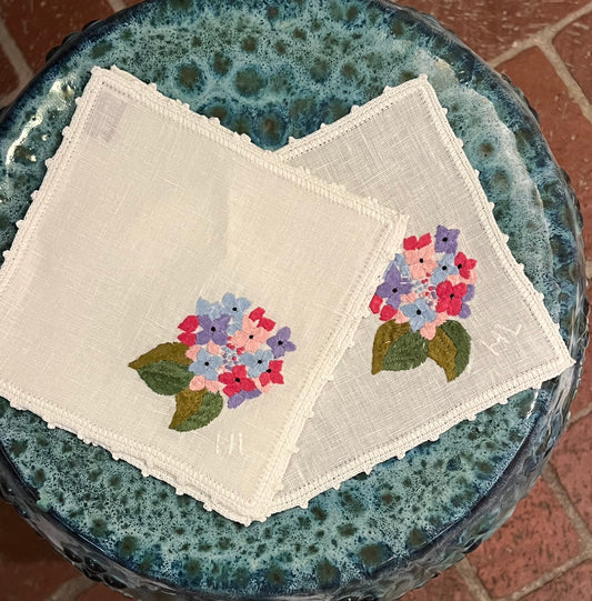 Hand-stitched Cocktail Napkins - Hydrangea