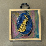 Acrylic Frame with Marbled Paper Peacock on Lapis