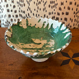 Moroccan Pedestal Bowl | Green Splatter Glaze