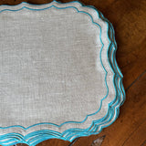 La Gallina Matta Krinkle Placemats | Natural/Turquoise - Set of 12