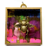 Acrylic Frame with Grande Bee on Marbled Paper / Slight Imperfections