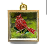 Acrylic Frame with Cardinal on Marbled Paper / Slight Imperfections