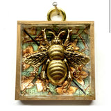 Acrylic Frame with Grande Bee on Marbled Paper / Slight Imperfections