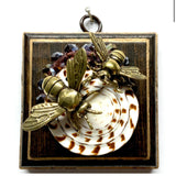 Wooden Frame with Bees on Shell Necklace