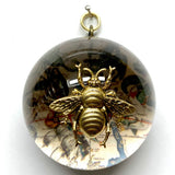 Acrylic Dome Frame with Grande Bee on Marbled Paper / Slight Imperfections