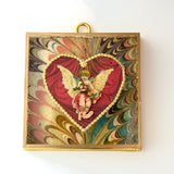 Acrylic Frame with Marbled Paper and Vintage Valentine / Slight Imperfections