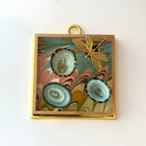 Acrylic Frame with Marbled Paper with Dragonfly and Shells / Slight Imperfections