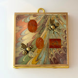 Acrylic Frame with Marbled Paper with Intaglios and a Bee / Slight Imperfections