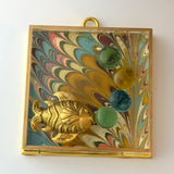 Acrylic Frame with Marbled Paper with Fish and Glass Beads / Slight Imperfections