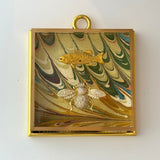 Acrylic Frame with Marbled Paper with Fish and Sparkle Bee / Slight Imperfections