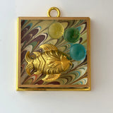 Acrylic Frame with Marbled Paper with Fish and Glass Beads / Slight Imperfections
