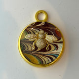 Acrylic Orb with Sparkle Bee on Marbled Paper / Slight Imperfections