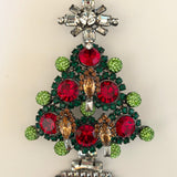 VRBA Christmas Tree Rhinestone Holiday Brooch