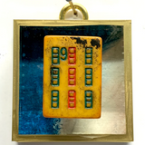 Acrylic Frame with Mahjong Tile on Marbled Paper / Slight Imperfections