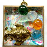 Acrylic Frame with Fish and Glass Beads / Slight Imperfections