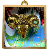 Acrylic Frame with Ram on Marled Paper / Slight Imperfections