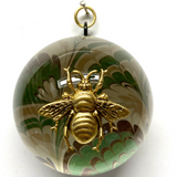 Acrylic Dome Frame with Grande Bee on Marbled Paper / Slight Imperfections