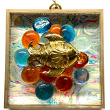 Acrylic Frame with Fish and Glass Beads / Slight Imperfections